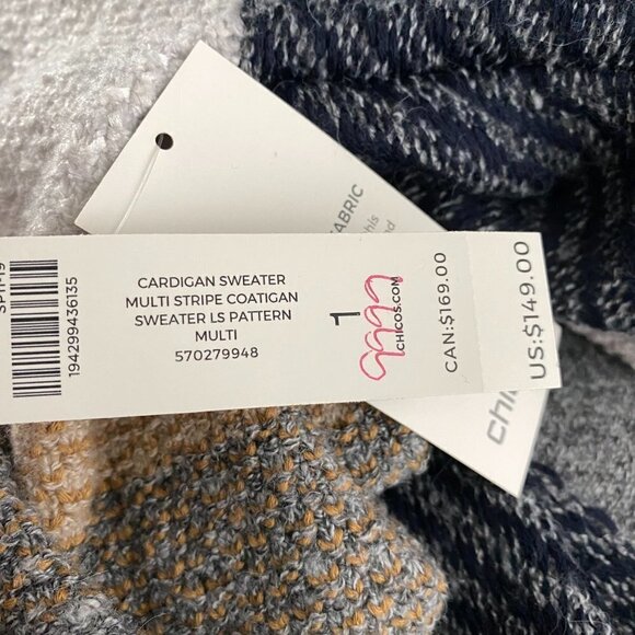 Chico's Cardigan Sweater Size 1 Multicolored Striped Polyester Blend NWT CJ-1192 - Picture 10 of 13